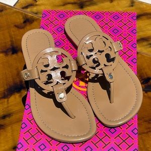 Tory Burch Miller Patent Tan Sandals - Size 6